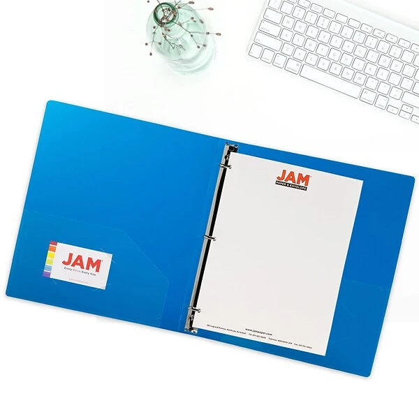 JAM Paper Designders 1" 3-Ring Flexible Poly Binder, Blue Glass Twill (751T1BU) 6 JAM Paper Designders 1" 3-Ring Flexible Poly Binder, Blue Glass Twill (751T1BU) - Image 4