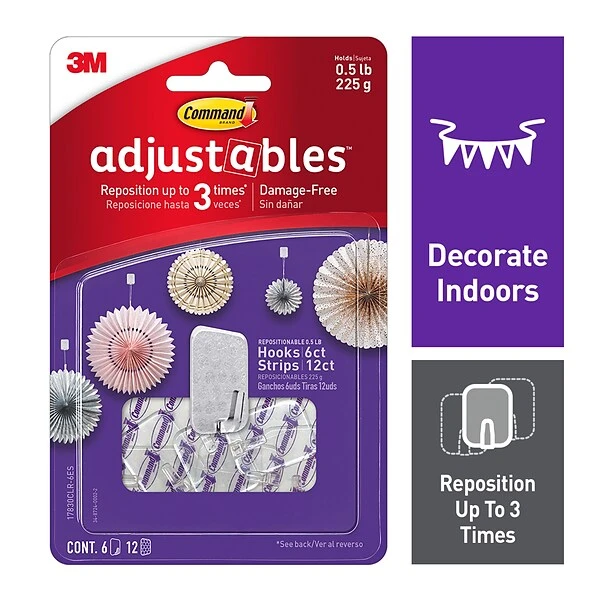 Command™ Adjustables™ Repositionable Mini Fasteners, 6 Hooks/Pack (17830CLR-6ES) 6 Command™ Adjustables™ Repositionable Mini Fasteners, 6 Hooks/Pack (17830CLR-6ES) - Image 4